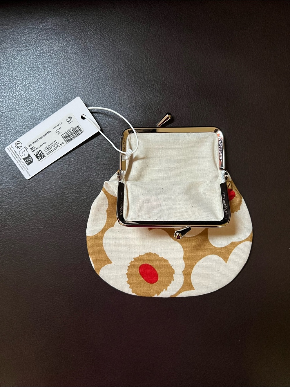 Marimekko Wallet Unikko Tan and Red Small Coin Purse - Picture 5 of 11
